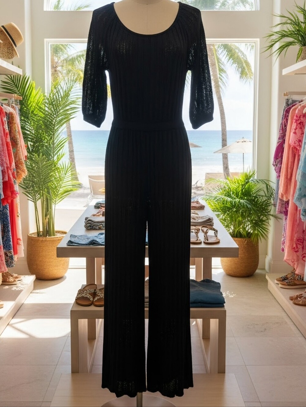 Elan Black Gauze Wide-Leg Jumpsuit
